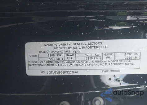 2015 GMC Sierra 1500 Slt z USA, uszkodzony, nr VIN 3GTU2VEC5FG202820